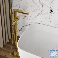 Смеситель для ванны напольный Wasserkraft Ems 7621 с аксессуарами (глянцевое золото)