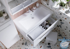 Тумба подвесная 1Marka Соната 90 (1 ящик) с раковиной Анита 90 белый глянец