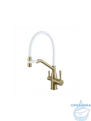 Смеситель кухни Frap F4397-3 (сатин золотой/белый)