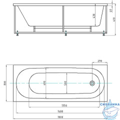 Акриловая ванна Aquatek Оберон 180х80 с каркасом