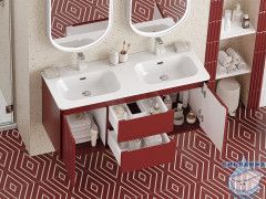 Тумба подвесная Brevita Wine 120 бордовый с раковиной Brevita Onda 120 (с двумя чашами 