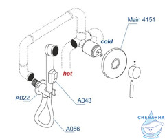 Встраиваемый смеситель с гигиеническим душем Wasserkraft A04157 (хром)