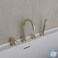 Смеситель для ванны на борт Oliveeka Y-Line OL-669017-BG (золото матовое)