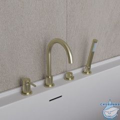 Смеситель для ванны на борт Oliveeka Y-Line OL-669017-BG (золото матовое)