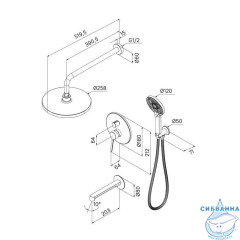 Душевая система скрытого монтажа с тропическим душем, ручным душем и изливом, белый матовый, Odda, IDDIS, ODDWT03i68