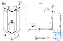 Душевое ограждение Vincea Ultima 90x90 профиль вороненая сталь, стекло прозрачное VSS-7UL9090CLGM