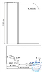 Шторка для ванны Wasserkraft Leine 35P02-110W 110x140 профиль белый, стекло прозрачное