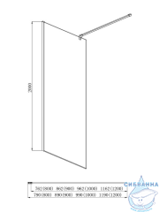 Walk in Aquatek 100х200 AQ WIW 10020GM профиль оружейная сталь, стекло прозрачное 