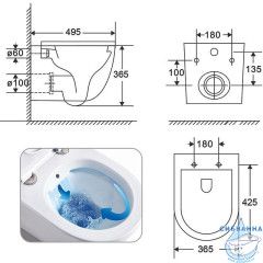 Унитаз подвесной безободковый Azario Grado AZ-046E-NR (с сиденьем Soft Close (микролифт) )