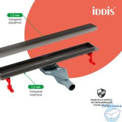 Лоток душевой, сифон 360, комбинированный затвор, перфор. решетка, 500мм, графит, IDDIS, 975B5GM20DZ