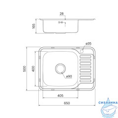 Мойка, нержавеющая сталь, сатин, чаша слева, 650*500, Basic, IDDIS, BAS65SLi77