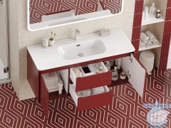 Тумба подвесная Brevita Wine 120 бордовый с раковиной Brevita Onda 120