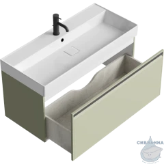 Тумба подвесная Aqwella Pure 100 шалфей зелёный, с раковиной Aqwella Вилис 100