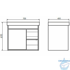 Тумба подвесная Comforty Вена 70 дуб дымчатый с раковиной Comforty Адриана 70 00-00008929