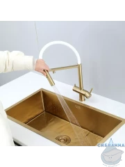 Смеситель кухни Gappo G4397-83 (сатин золотой/белый)