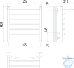 Полотенцесушитель электрический Terminus Классик П6 50х65 с полкой (с возможностью скрытого подключения, подключение справа)