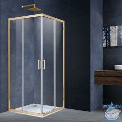 Душевое ограждение Vincea Alpha 90x90 профиль брашированное золото, стекло прозрачное VSS-3AL900CLG