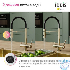 Смеситель для кухни с фильтром и гибким изливом, матовое золото, Ace, IDDIS, ACEMGFFi05