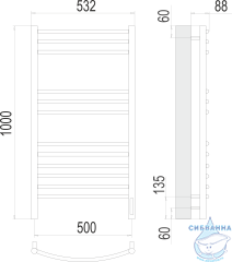 Полотенцесушитель электрический Terminus Классик П12 50х100 (с возможностью скрытого подключения, подключение справа)