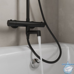 Смеситель термостатический для ванны со стойкой и тропической лейкой, черный матовый, Ideal Spa, Milardo, ILSBLTHM06