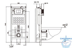 Комплект подвесной унитаз ABBER Bequem AC1100T белый с инсталляцией AC0105 и кнопкой AC0120MMG золото матовое