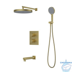 Душевая система с тропическим, ручным душем и изливом, термостат, матовое золото, Duna, IDDIS, DUNMGSTi68