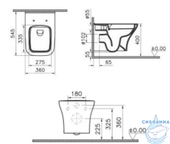 Унитаз подвесной безободковый Vitra Zentrum Square 7484B003-0075 с сиденьем Soft Close (микролифт)