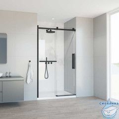 Дверь в нишу Vincea Como Soft 130 профиль черный, стекло прозрачное VDS-1CS130CLB