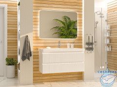 Тумба подвесная Brevita Victory 105 белый матовый с раковиной Dreja Luxury 105