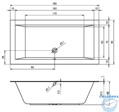 Акриловая ванна Riho Lugo 180x90 с каркасом
