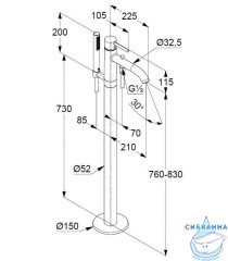 Смеситель для ванны напольный Kludi Bozz 38590N076 (брашированное золото)