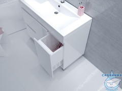Тумба напольная 1Marka Cube 100Н  с раковиной Анита 100 белый глянец