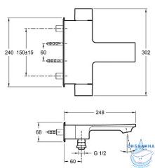 Смеситель для ванны термостатический Jacob Delafon Stance E9103-CP