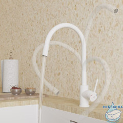 Смеситель для кухни с гибким изливом, белый матовый, Meal, Milardo, M01WT0FM05