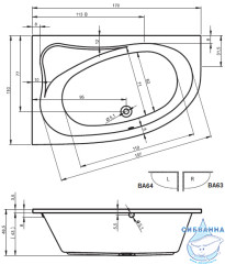 Акриловая ванна Riho Lyra 170x110 R с каркасом
