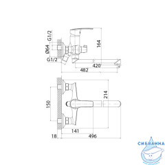 Смеситель для ванны с длинным изливом и керамическим дивертором, Ray, Iddis, RAYSBL2i10WA