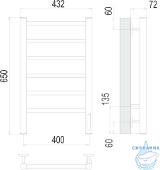 Полотенцесушитель электрический Terminus Аврора П6 40х65 (с возможностью скрытого подключения, подключение справа)