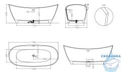 Ванна из искусственного камня Salini Noemi Bassa 170x75 (материал S-Sense, белый глянцевый)
