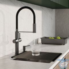 Смеситель для кухни с каналом для фильтрованной воды и гибким изливом, графит, Ikon, IDDIS, IKNGMFFi05