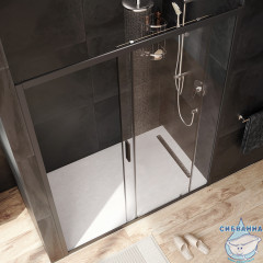 Дверь в нишу AM.PM Gem W90G-150-1-195BT 150 см профиль черный, стекло прозрачное