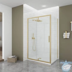 Душевое ограждение Veconi Оттимо 120x70 профиль брашированное золото, стекло прозрачное OP20G-SP-12070-01-C9 (без поддона)
