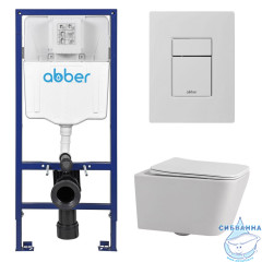 Комплект подвесной унитаз ABBER Rechteck AC1201 белый с инсталляцией AC0108 и кнопкой AC0123MW белая матовая