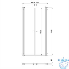 Дверь в нишу Тритон Дабл 100х185 профиль хром, стекло прозрачное