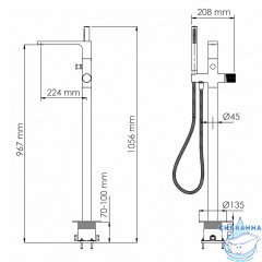 Смеситель для ванны напольный Wasserkraft Ems 7621 с аксессуарами (глянцевое золото)