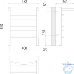 Полотенцесушитель электрический Terminus Классик П6 40х65 с полкой (с возможностью скрытого подключения, подключение справа)