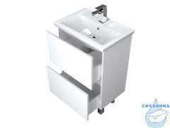 Тумба напольная 1Марка Aris 70Н (2 ящика)  с раковиной Фостер 70 белый глянец