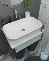 Тумба подвесная 1Marka GRUNGE LOFT 60П (1 ящик) Бетон светлый с раковиной Sanita Luxe Инфинити 60