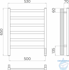 Полотенцесушитель электрический Terminus Ното П6 50х65 (с возможностью скрытого подключения, подключение справа)