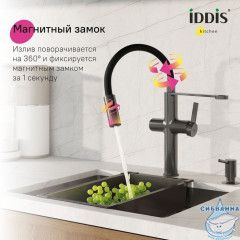 Смеситель для кухни с каналом для фильтрованной воды и гибким изливом, графит, Ikon, IDDIS, IKNGMFFi05