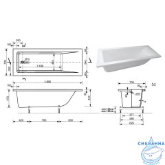Ванна из искусственного мрамора Aquanet Bright Stone 180x70